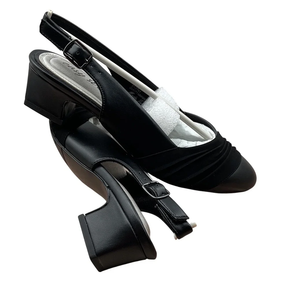 Easy Street Womens Black Ruched Slingback Block Heel Pumps 31-7761 Size 6M